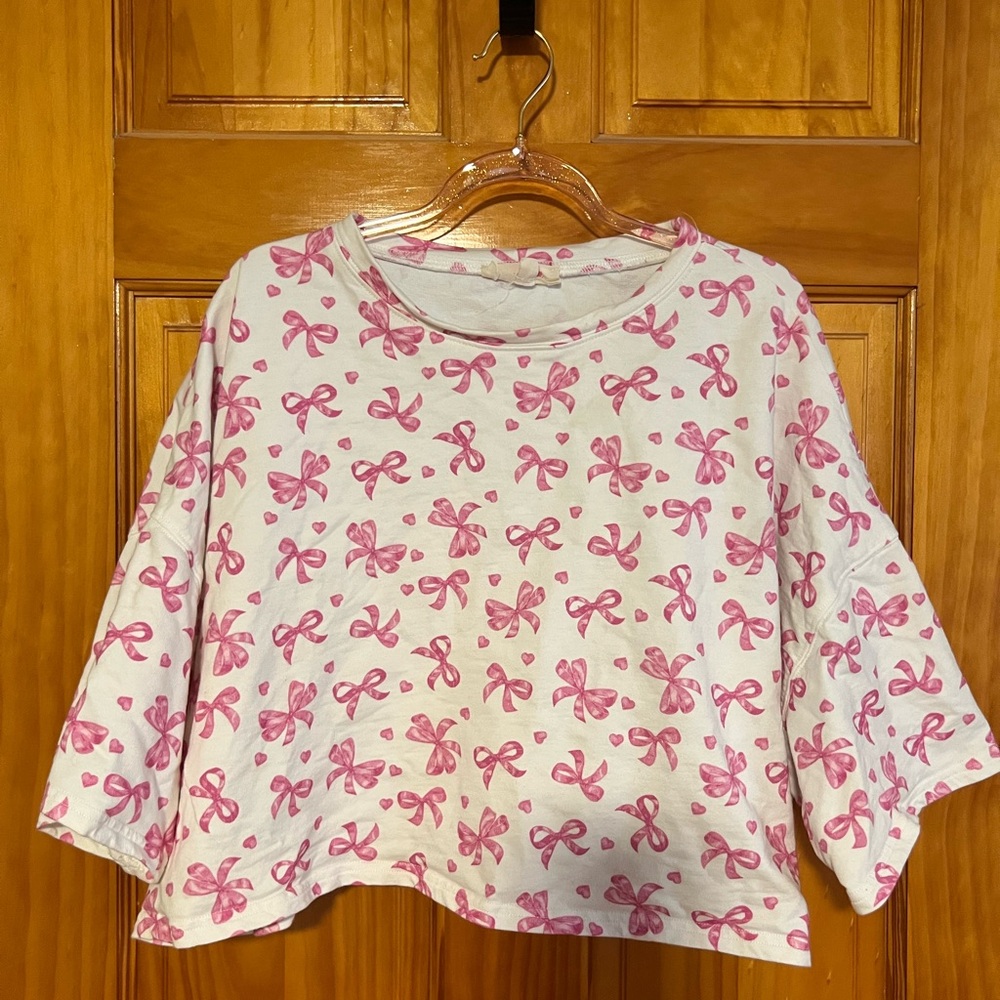 Pink Bow Patterned Crop Top